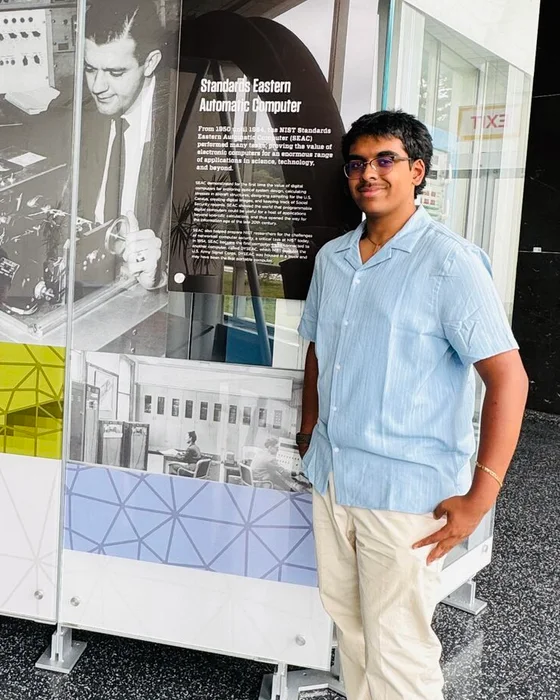 Me standing beside the exhibit on SEAC, an early NIST computer